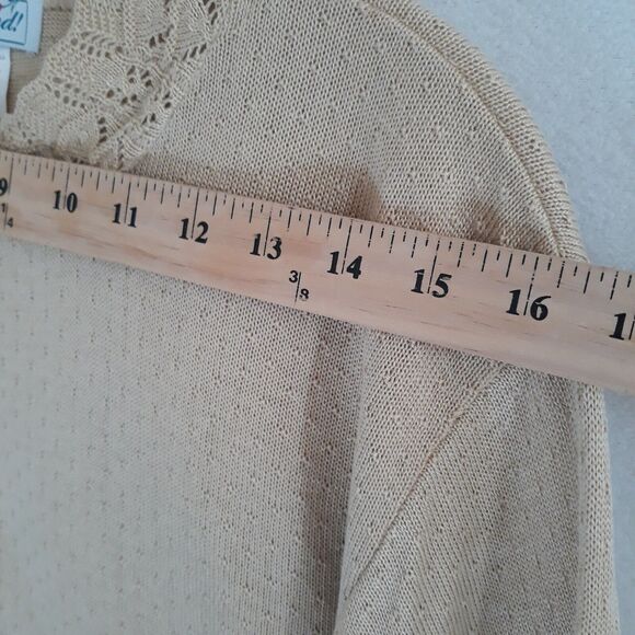 Haband Sweater Women Large Beige Pullover Knit Lace Detail Neck Sleeve Vtg - Picture 9 of 10